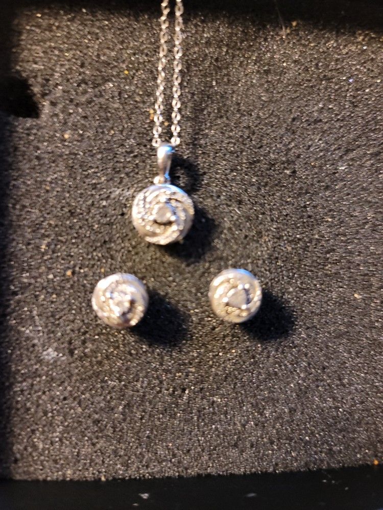 Set Necklace And Earrings, White Gold Real Diamonds 