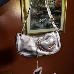 Vintage Pink Silver Juicy Couture Purse Y2K Shoulder Bag Handbag Satchel Heart