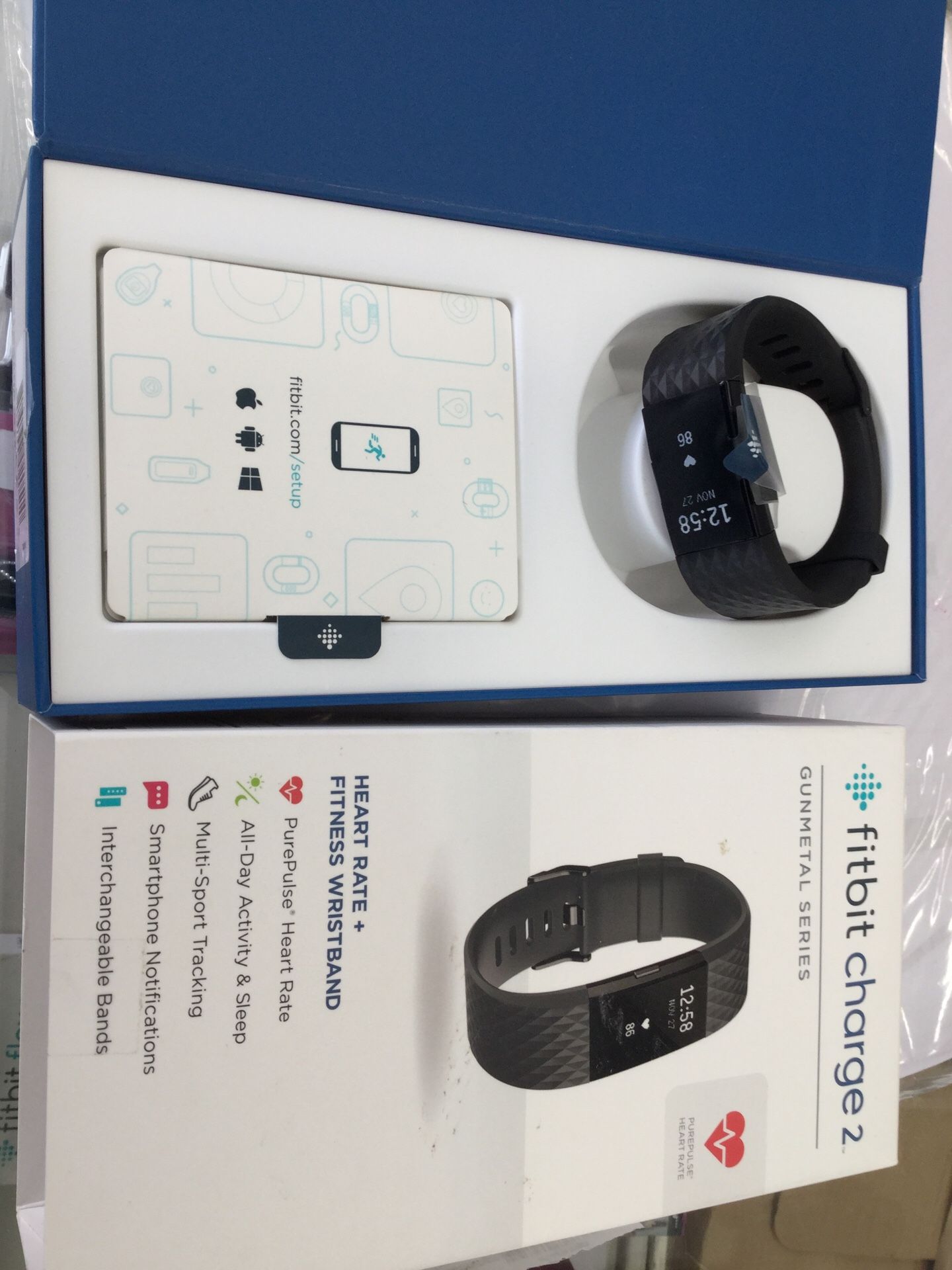 Fitbit charge 2 gunmetal series fitness wristband and heart rate large black opened box,All Products : American Fashion Style Bags On Sale