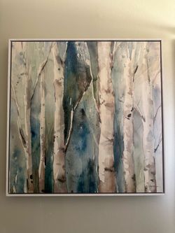 Framed Watercolor Birch Tree Canvas Print