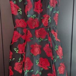 RED ROSE BLACK DRESS