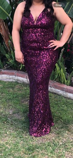 Ladies Formal Burgundy Sequin Dress Spaghetti Strap Crisscross In The Back Size Extra Large