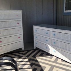 White Wicker Dresser Set