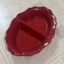 Brand New Ceramic Princess House Oval 13” Serving Tray/Vegetable Dish * Berry red*