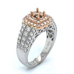 1.08 TCW Diamond Double Halo Semi-Mount Setting Ring 14k Two-Tone Gold Size 6.5