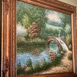 Badall Landscape Oil Painting In Ornate Frame 
