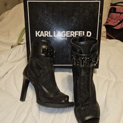 Karl Lagerfeld Black Heeled Boots with Embellishments