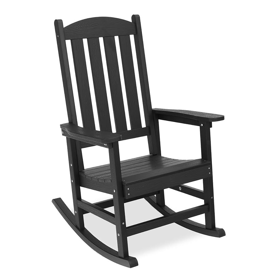 Outdoor Rocking Chair HDPS Poly Rocking Chair All Weather Resistant Plastic Outdoor Indoor Porch Rocker for Patio Lawn Garden 300LBS Black