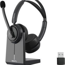 Nearity EP320 Wireless Headset with Mic for Work, Bluetooth Headphones Noise Canceling, USB Headset with Microphone for PC, Charging Dock BRAND NEW