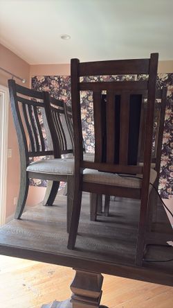 Solid Wood Pedestal Dining Table Set 6 Chairs Excellent Condition