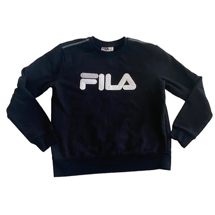 FILA Men's  Sweatshirt Embroidered Logo Crewneck Pullover Sweater Black M