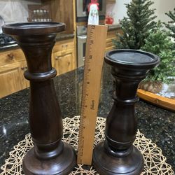 Piar of Wooden Pillar Candleholders