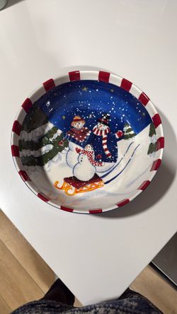 Hand Painted Ceramic Snowman Bowl