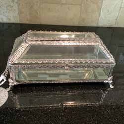 Nicole Miller Home Ornate Beveled Glass Mirrored Trinket Jewelry Box  New