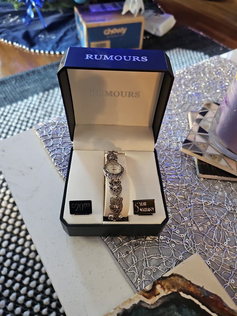 🔥 NEW In Box, Marcasite Watch by Rumours For Ladies And Womens. Very Delicate Piece. Vintage