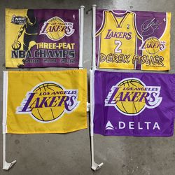 Miscellaneous Lakers Items, pom poms and Lakers car flags