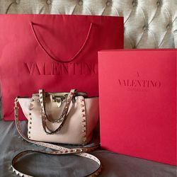 Valentino Rockstud Soft Leather Grainy Calfskin Crossbody Tote