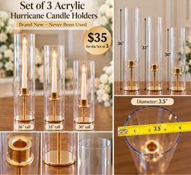 Set of 3 Acrylic Hurricane Candle Holders – Brand New – $35