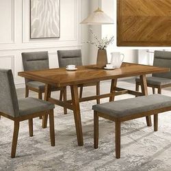 New 6 Piece Dining Set.  Wooden Table/Grey Cushions.  Free Delivery!