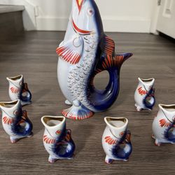 Vintage Soviet Porcelain Fish Decanter Set