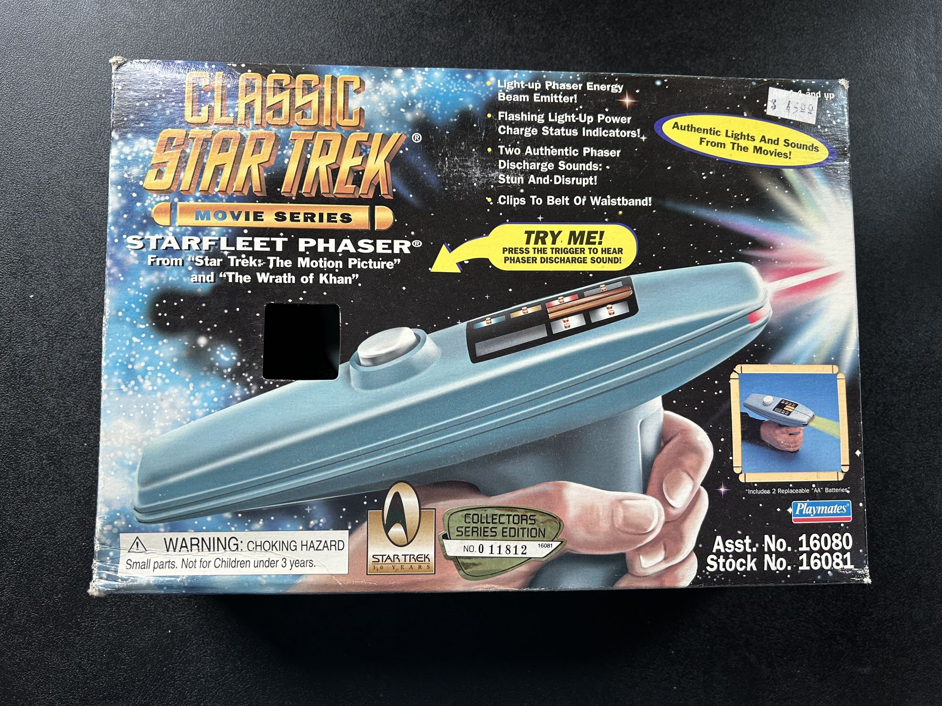 Star Trek Movie Series Starfleet Phaser Classic 1996 Playmates Box open, but toy inside original packaging The box has seal opened, and the box is da