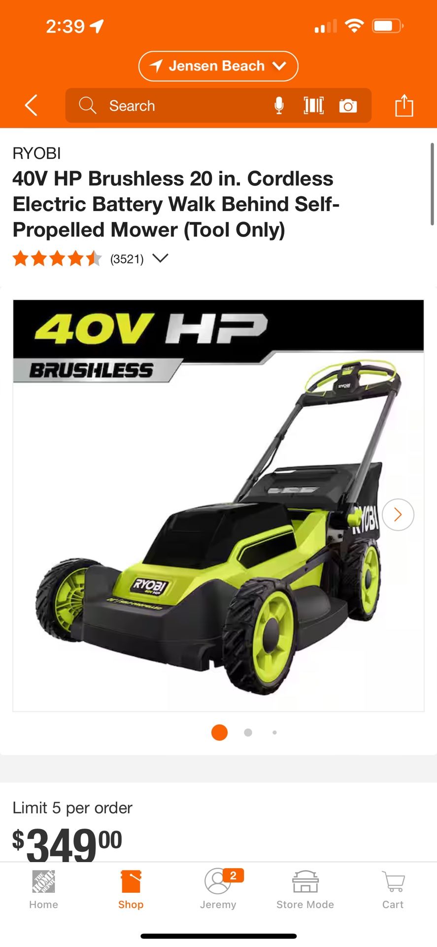 Ryobi 40V 20” Cordless Walk Behind Self-Propelled Mower