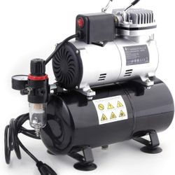 Timbertech Upgraded Airbrush Single-Piston Oil-free Mini Compressor ABPST08 with Cooling Fan, 3L Tank, Regulator, Moisture trap for Hobby, Body Tattoo