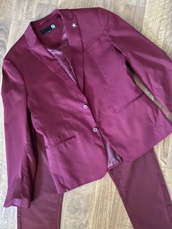 Guess Burgundy Satin Blazer and Pants Set