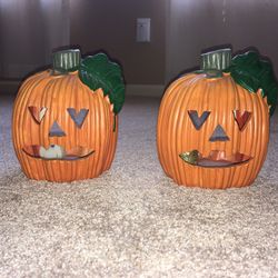 2 Pumpkin Ceramic Lanterns