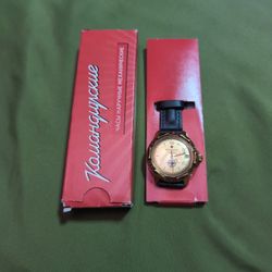 Vostock Mens Automatic Watch Gold And Leather