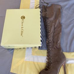 Chase & Chole Taupe Thigh High 4” Boots