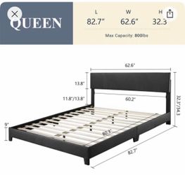 Queen Sized Black Upholstered Bed Frame