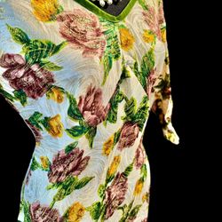 Amazing Vintage Shabby Chic Maxi Dress Metallic Gold Ruffles