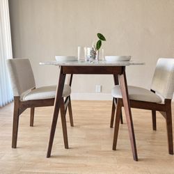 Article Dining Set: Vena Cafe Table + 2 Nosh Dining Chairs