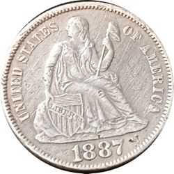 1887-S SEATED LIBERTY SILVER DIME TEN CENTS 10c COIN (XF-Extra Fine)