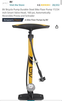BV Bicycle Pump Durable Steel Bike Floor Pump 17/24 inch Smart Valve Head, 160 psi, Automatically Reversible Presta and Schedati
