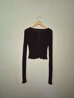 Free People Womens Black/Brown Cropped Cardigan Longsleeve Top Size: Medium