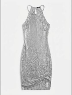 Silver Sequin Halter Bodycon Dress - Size S