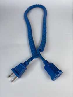Blue Coiled Extension Cord - 2 Prong MM Brand Retro Space Saver Power Cable VTG