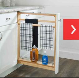 Rev-A-Shelf 6" wide Wood Base Towel Bar Filler Pullout Organizer for New Kitchen Applications
