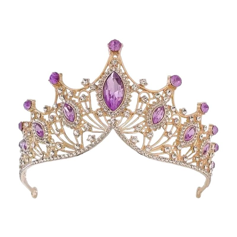 Baroque Crystal Tiara, Purple and Gold Crown, Princess Headpiece for Wedding, Prom, Birthday