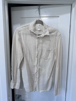 H&M Women’s Beige Linen / Cotton Blend Button Up Collared Long Sleeves Pocket Shirt XS