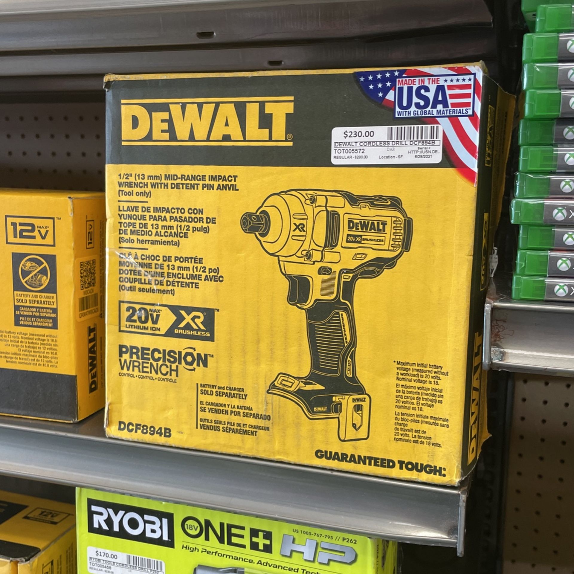 Dewalt 1/2” Mid Range Impact Wrench With Detent Pin Anvil 20v XR