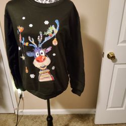 Women Casual Elk Long Sleeve Sweatshirt Size Medium