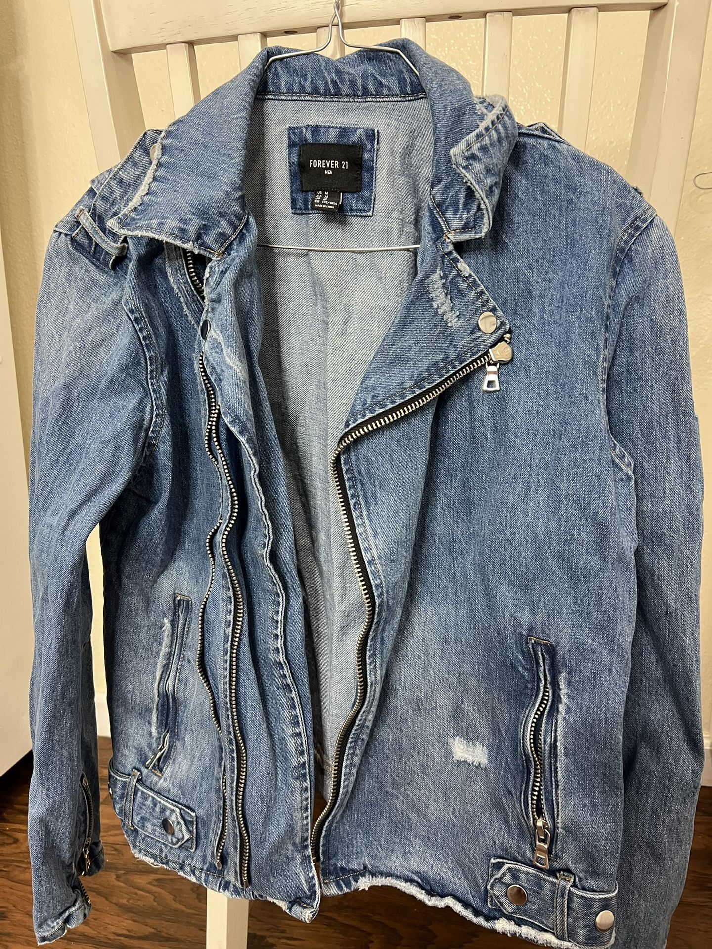 Forever 21 Men's denim moto jacket.