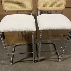 29” Bar Stools Set of 2 Bar Height with Backs, Boucle Fabric Stool for Kitchen Bistro Stools