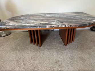 Table - Scandinavian coffee table - Marble with teak stands.