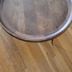 The Urban Port Round Mango Wood Coffee Table with Splayed Metal Legs, Brown and Black 