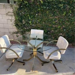 1980s Vintage Postmodern Brass and Glass tubular Dining table set 