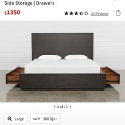 Living Spaces Queen Espresso Wood Bed With Storage Drawers